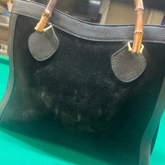 Vintage Gucci Bamboo Handle Suede Tote Bag - Black (Tom Ford Era) - Picture 2 of 9